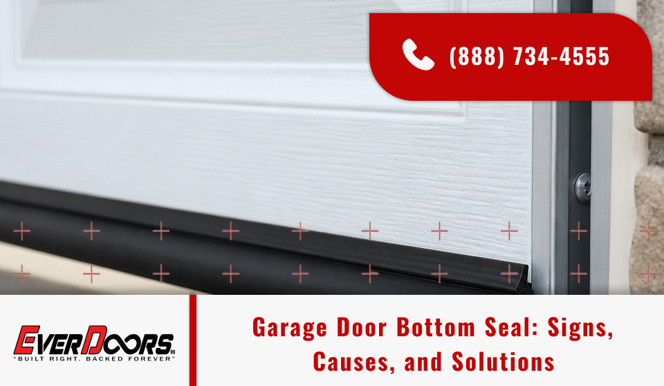 Worn garage door bottom seal, threshold strip, and weather seal before a professional garage door seal replacement near you.